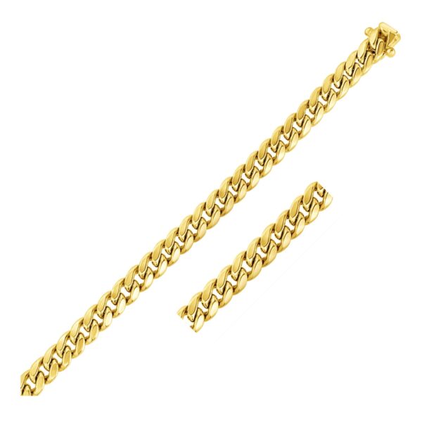 7.5mm 14k Yellow Gold Semi Solid Miami Cuban Link Bracelet