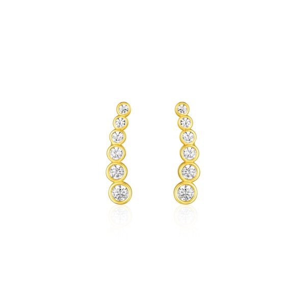 14k Yellow Gold Graduated Circles Climber Post Earrings with Cubic Zirconias