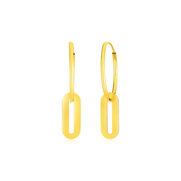 14k Yellow Gold Huggie Style Hoop Earrings with Paperclip Link Drops