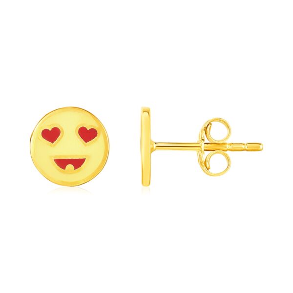 14k Yellow Gold and Enamel Heart Eyes Emoji Stud Earrings