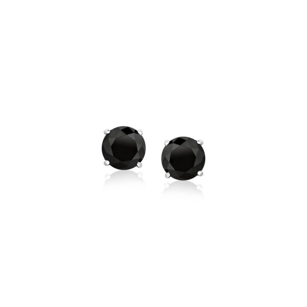 14k White Gold Stud Earrings with Black 5mm Faceted Cubic Zirconia