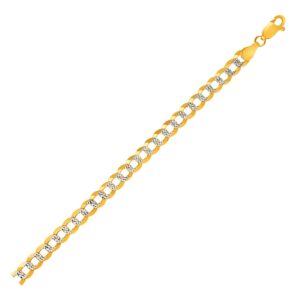 5.7mm 14k Two Tone Gold Pave Curb Link Bracelet For Men