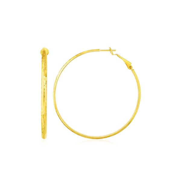 14k Yellow Gold Large Textured Round Hoop Earrings