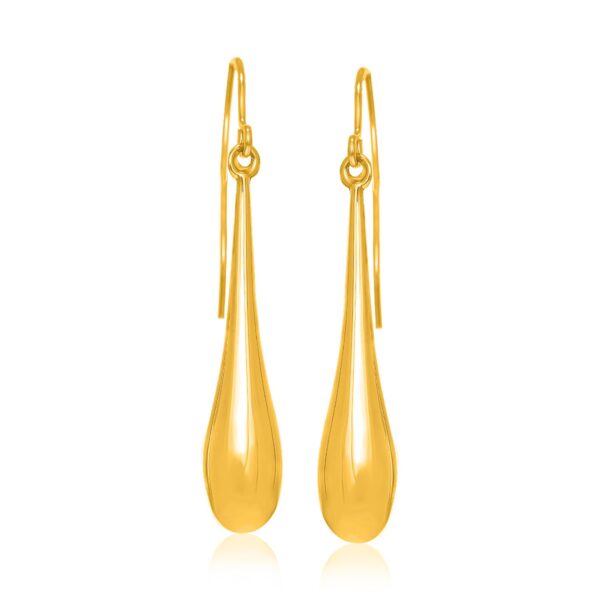 14k Yellow Gold Long Polished Teardrop Dangling Earrings