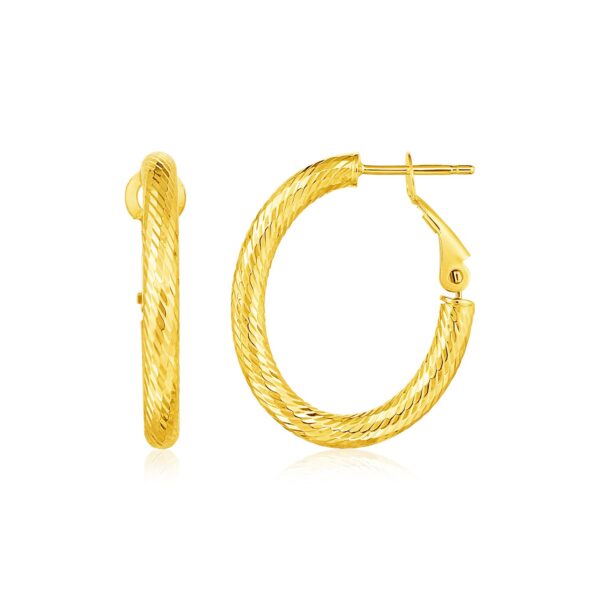 14k Yellow Gold Petite Textured Oval Hoop Earrings
