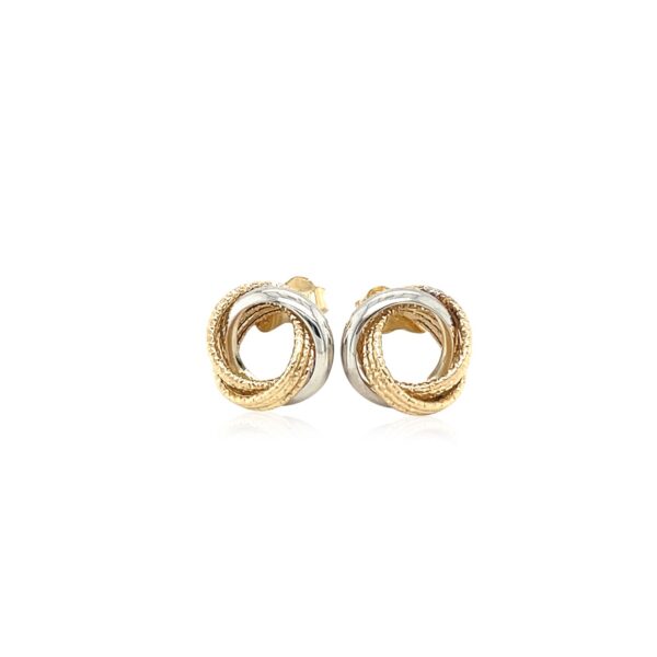 14k Two-Tone Gold Multi-Textured Open Circle Style Entwined Earrings