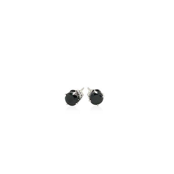 14k White Gold Stud Earrings with Black 4mm Cubic Zirconia
