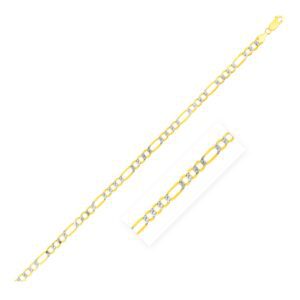Lite White Pave Figaro Chain in 14k Two Tone Gold (4.2 mm)