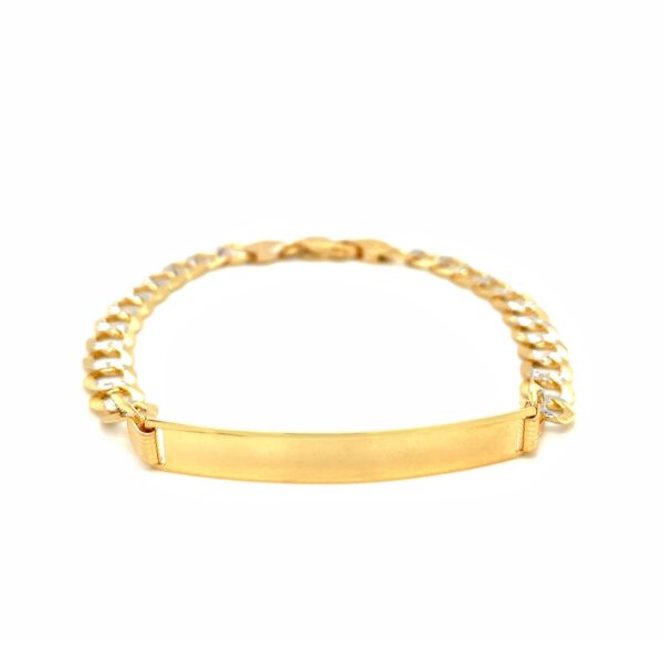 14k Two-Tone Gold 8.5in Mens Narrow Curb Chain Link Bracelet with White Pave