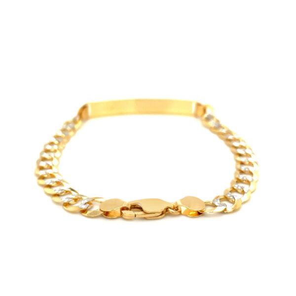 14k Two-Tone Gold 8.5in Mens Narrow Curb Chain Link Bracelet with White Pave