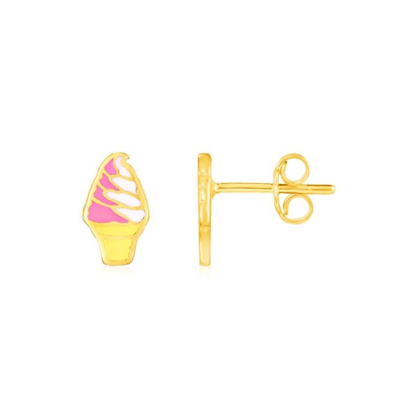 14k Yellow Gold and Enamel Ice Cream Cone Stud Earrings