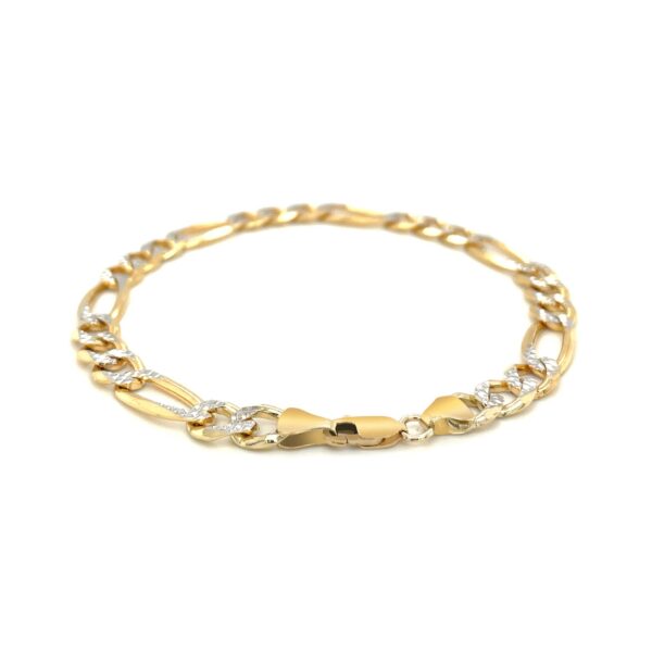 7.0mm 14K Yellow Two-Tone Solid Pave Figaro Link Men's Bracelet