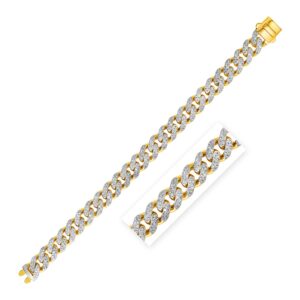 14k Two-Tone Gold Curb Bracelet with Diamond Pave Links For Men