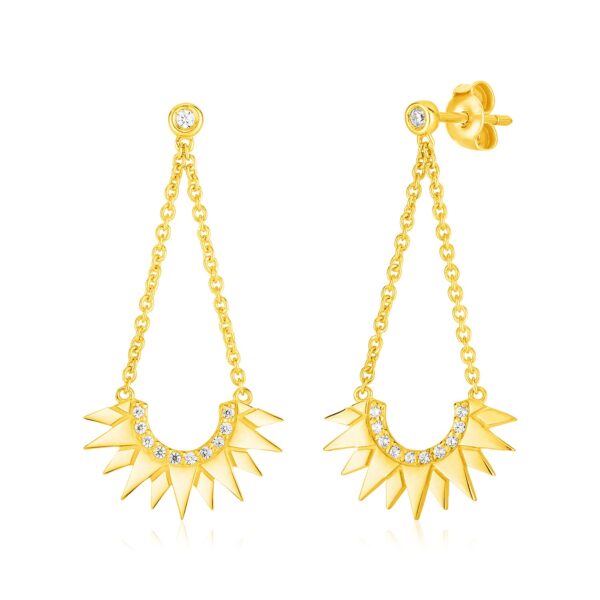 14k Yellow Gold Sunburst Dangle Earrings with Diamonds