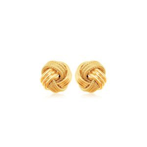 10k Yellow Gold Love Knot with Ridge Texture Earrings