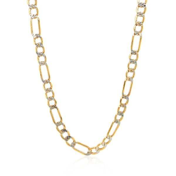 Lite White Pave Figaro Chain in 14k Two Tone Gold (5.1 mm)