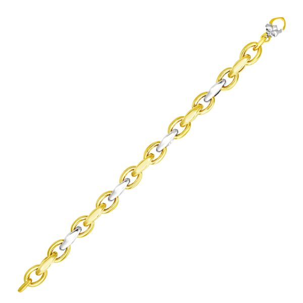 14k Two-Tone Gold Oval and Graduated Link Bracelet For Women