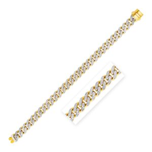 14k Two Tone Gold Curb Chain Bracelet with Diamond Pave Links For Men
