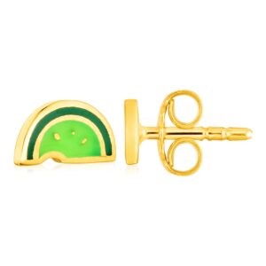 14k Yellow Gold and Enamel Green Lime Wedge Stud Earrings